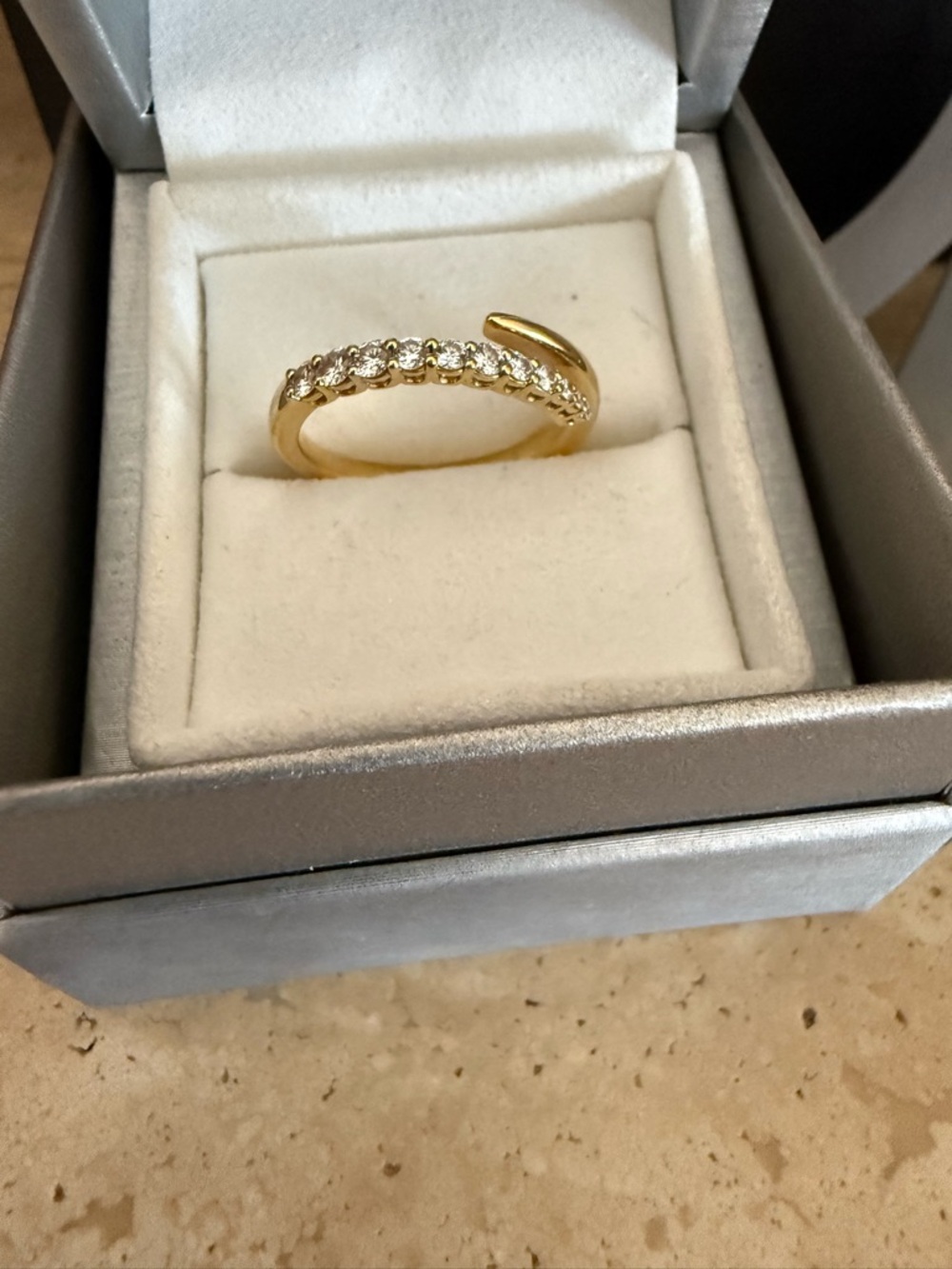 Gold Pavé Open-Style Ring with Cubic Zirconia - Women Accessories